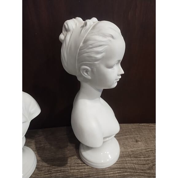 Pair Busts Girl Woman Andrea by Sadek Sculptures Made In Japan White Lot of 2 - Picture 5 of 12